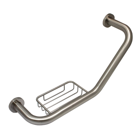 KEENEY MFG 7.87" L, Smooth, Stainless Steel, Angled Reversible Grab Bar with Soap Dish, Brushed Nickel GB34211BN